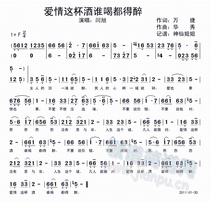 闫旭 《爱情这杯酒谁喝都得醉》简谱