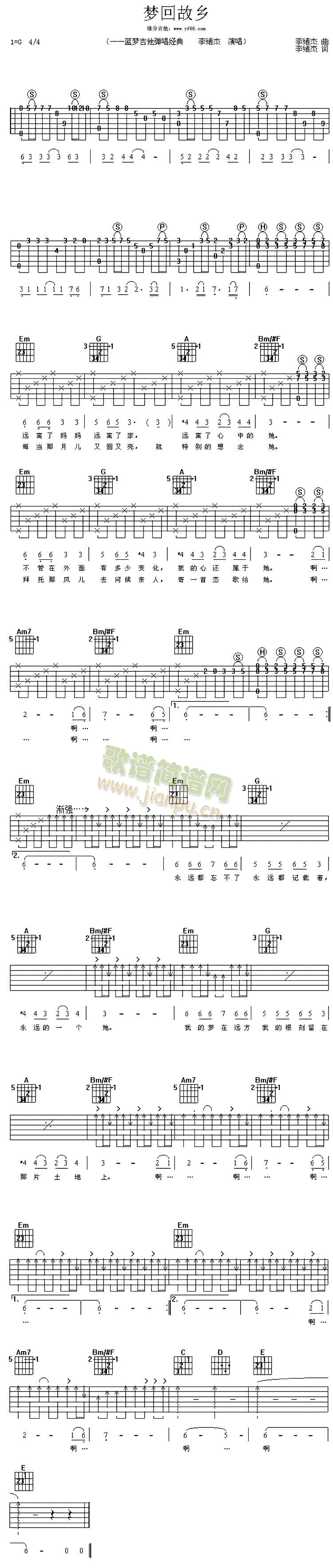 未知 《梦回故乡》简谱