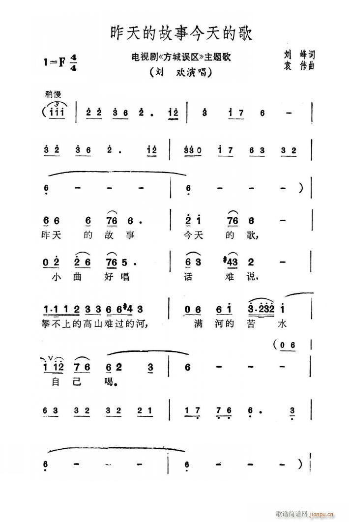 刘欢 《方城误区》简谱