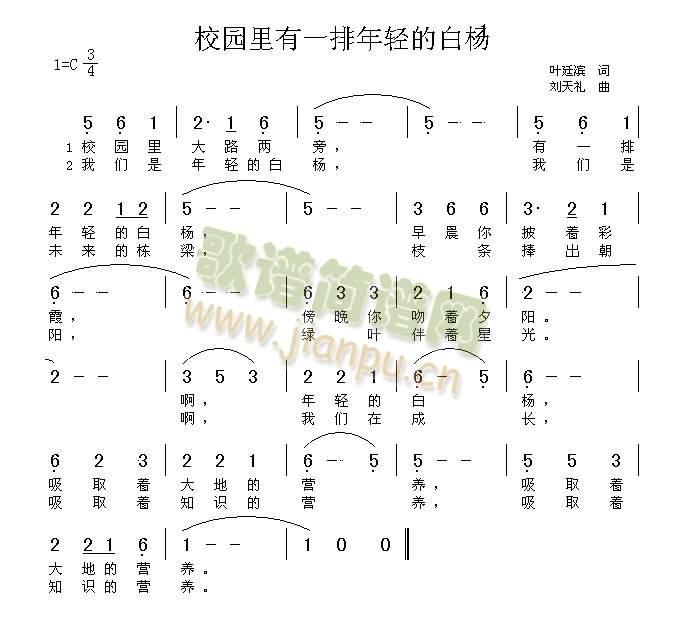 未知 《校园里有一排年轻的白杨（高清晰图）》简谱