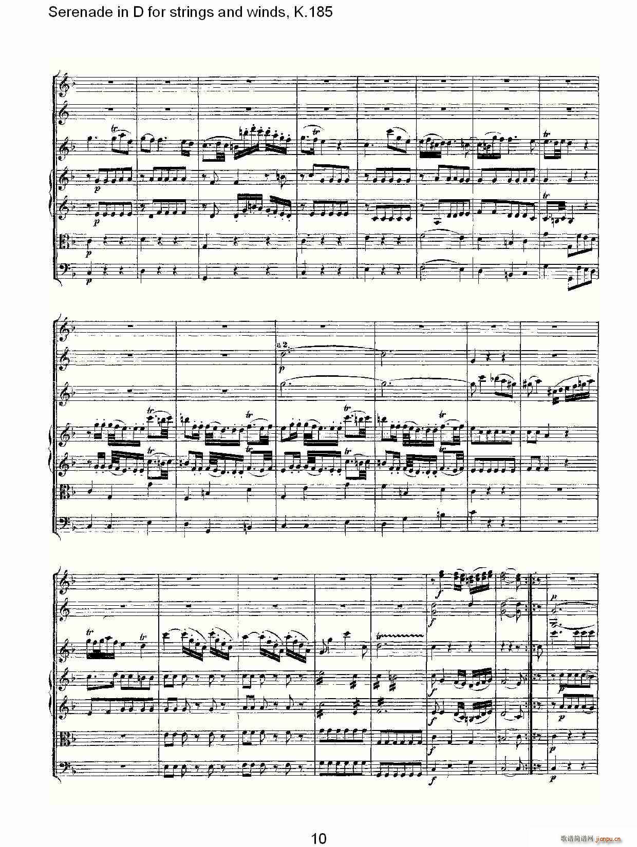 沃尔夫冈·阿马多伊斯·莫扎特   朴素传幽真 《Serenade in D for strings and winds, K.185（D调管弦乐小）》简谱