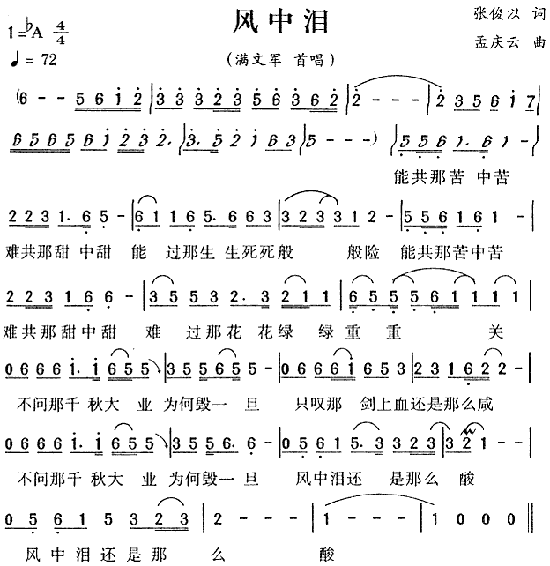 满文军 《风中泪》简谱