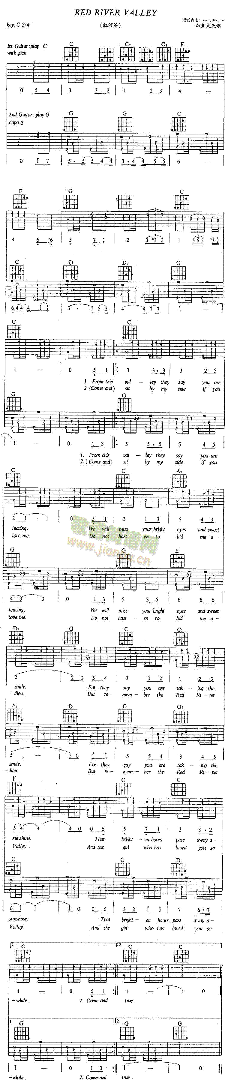 未知 《Red River Valley（红河谷）》简谱