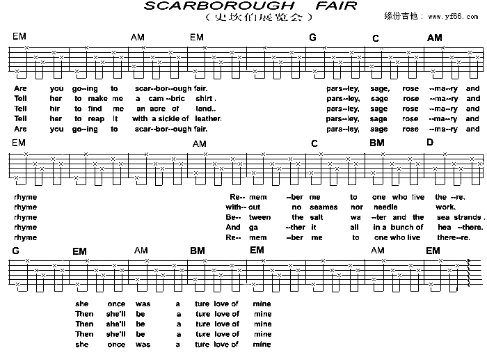 未知 《Scarborough Fair（毕业生主题曲）》简谱