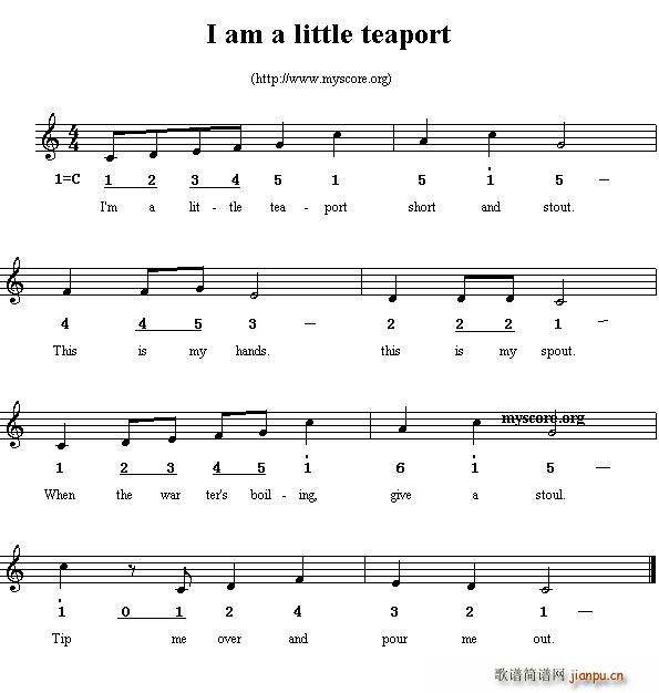 未知 《I am a little teaport（线混排版、英文儿歌）》简谱