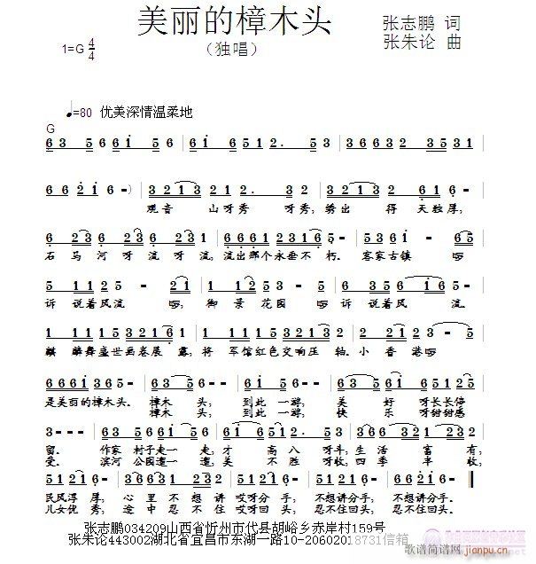 张朱论 张志鹏 《美丽的樟木头  张志鹏 词  张朱论 曲》简谱