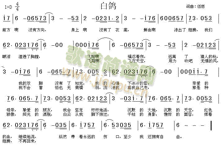 未知 《白鸽》简谱