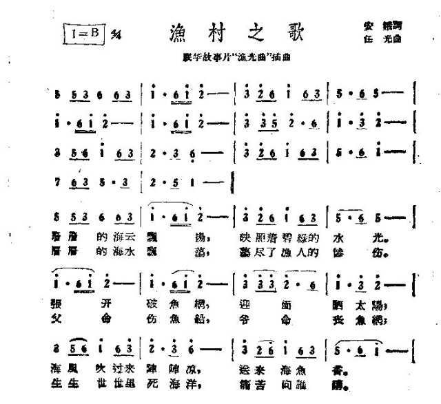 未知 《渔村之歌》简谱