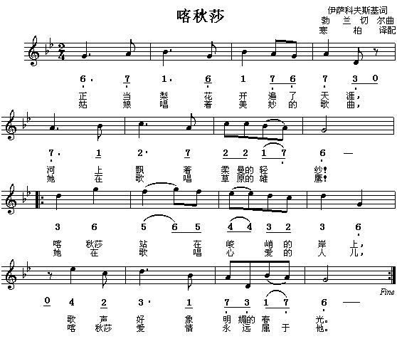 未知 《喀秋莎(俄罗斯民歌)》简谱