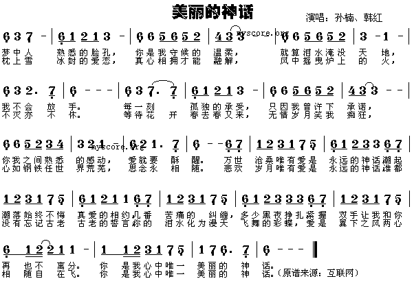 孙楠、韩红 《神话》简谱