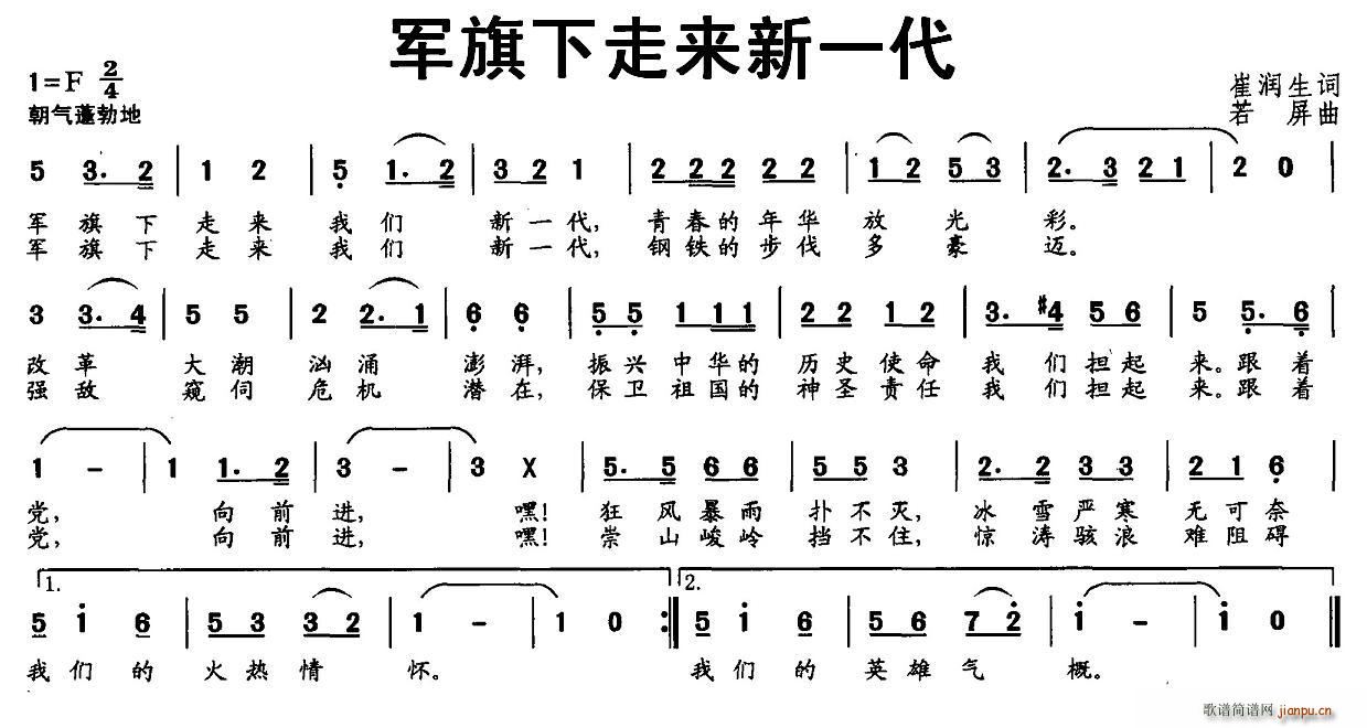 崔润生 《军旗下走来新一代》简谱