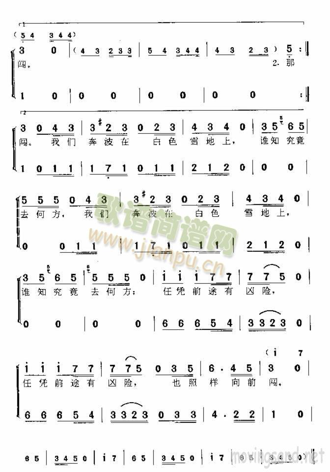 未知 《奔波在雪地上》简谱