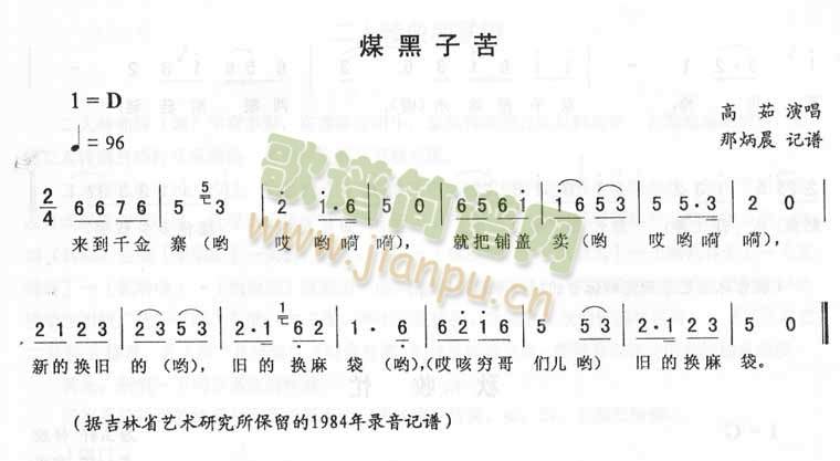 高茹 《煤黑子苦－二人转简谱》简谱