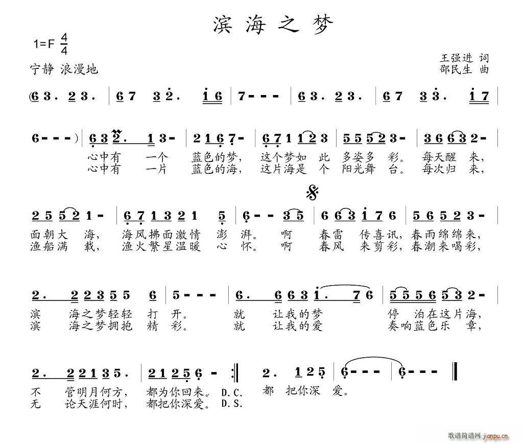 王强进 《滨海之梦》简谱