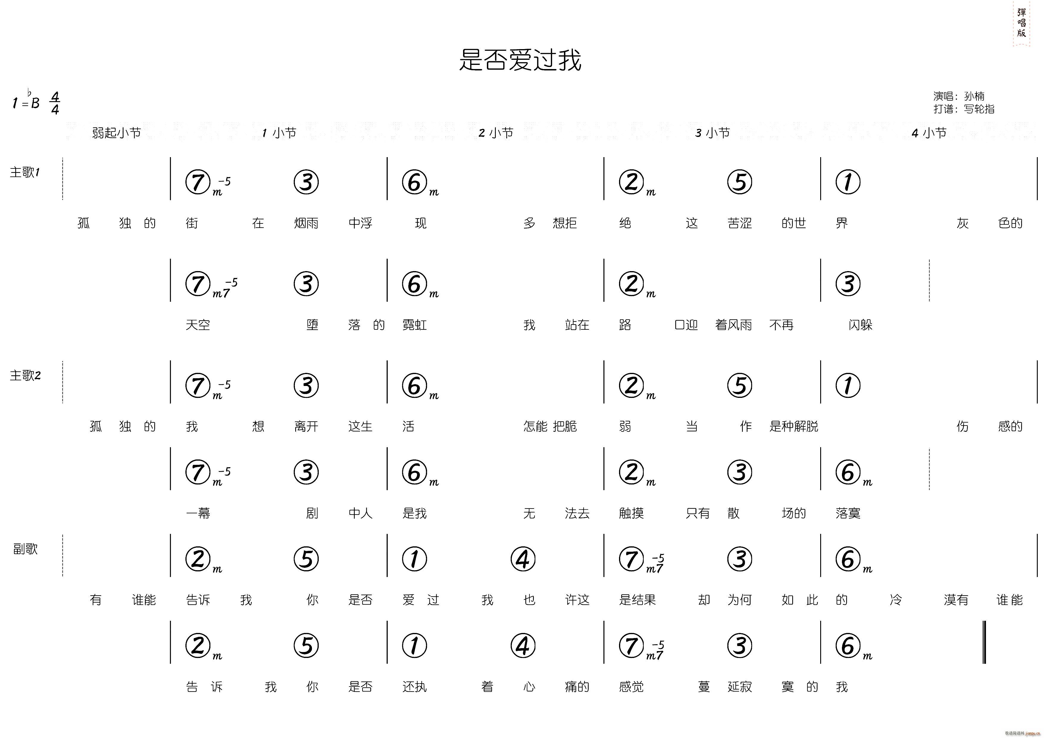 孙楠   中国 中国 《是否爱过我（ 和弦）》简谱