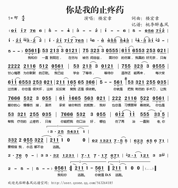 楼宏章 《你是我的止疼药》简谱