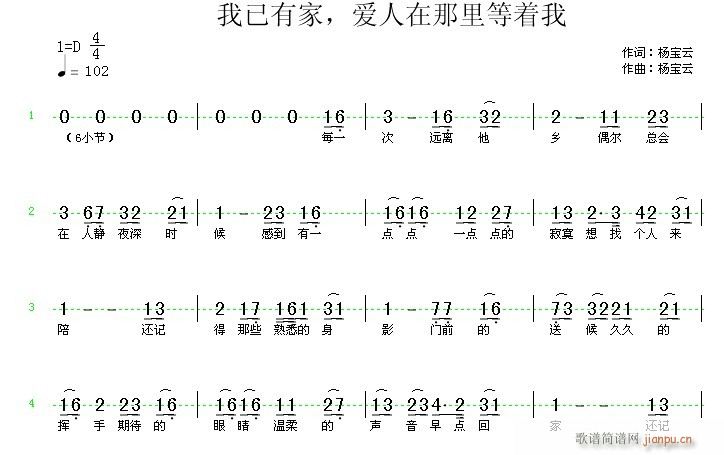 杨宝云a  《我已有家，爱人在那里等着我》 《我已有家，爱人在那里等着我》简谱