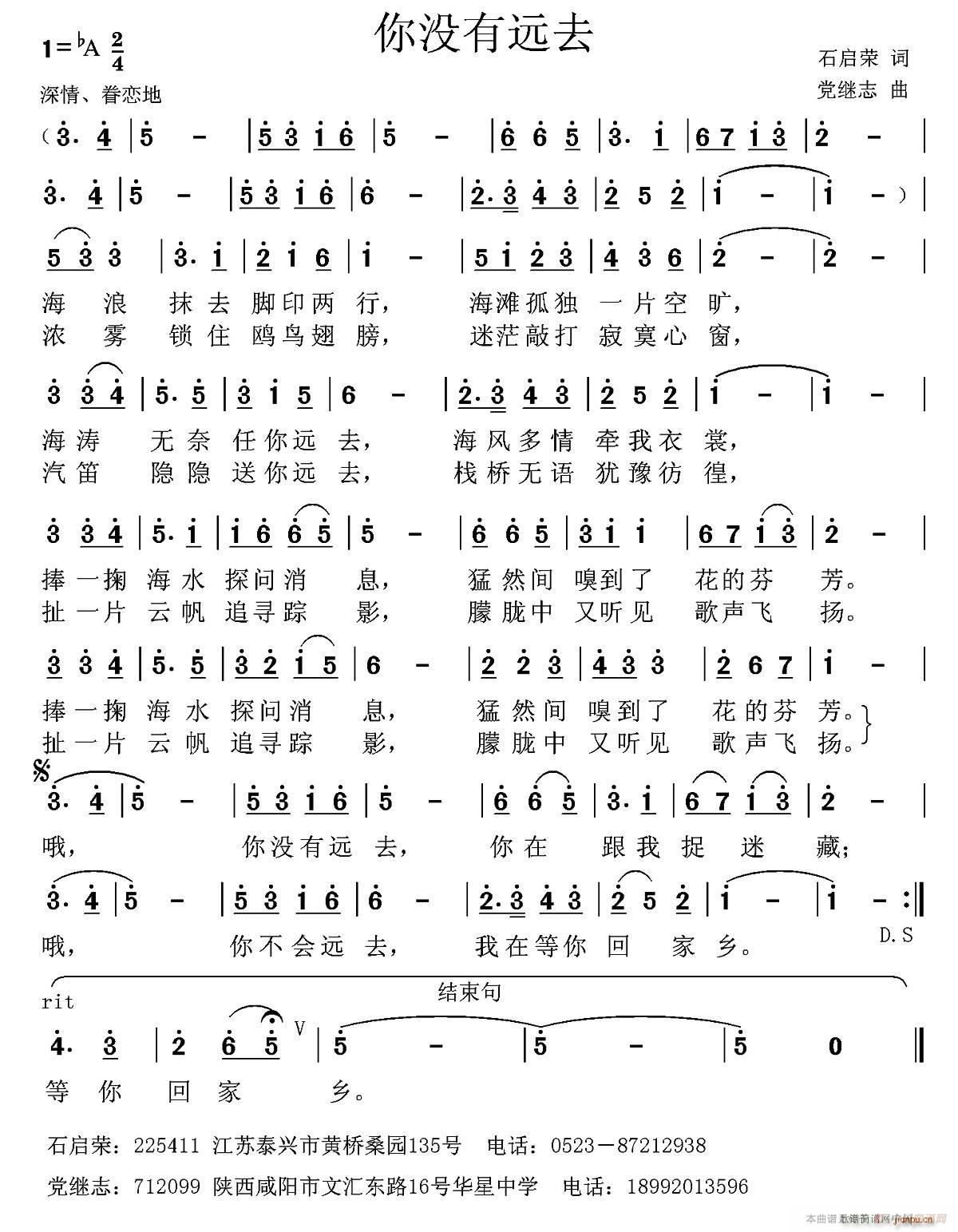 未知 《你没有远去》简谱