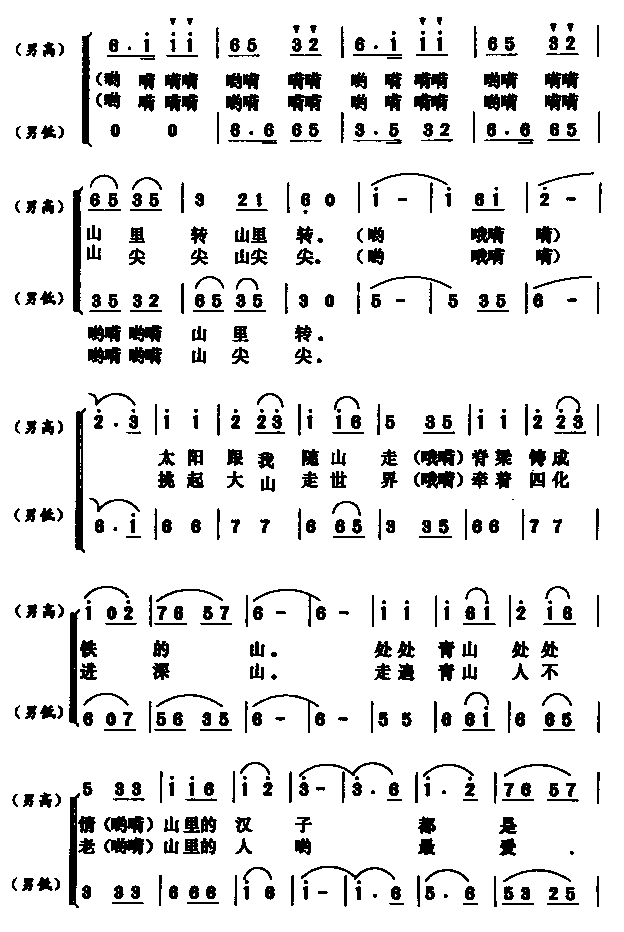 未知 《山之歌（男声小合唱）》简谱