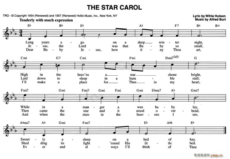 未知 《THE STAR CAROL（五线谱）》简谱