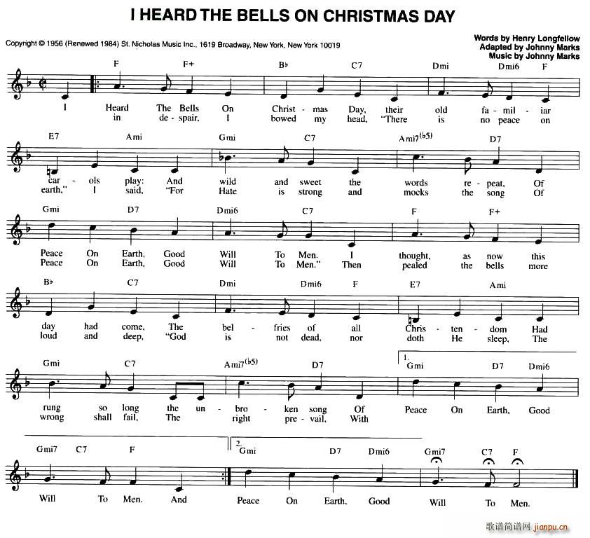 未知 《I HEARD THE BELLS ON CHRISTMAS DAY》简谱