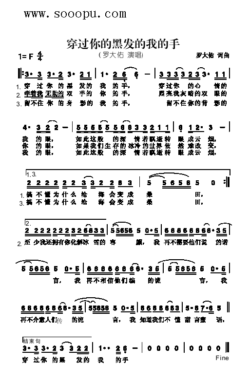 罗大佑 《穿过你的黑发的我的手 歌曲类 简谱》简谱