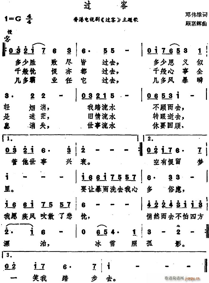 关菊英   邓伟雄 《过客》简谱