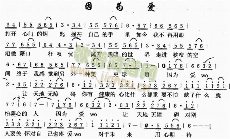 教会音乐流行化 《因为爱》简谱