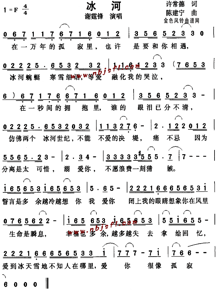 未知 《冰河》简谱