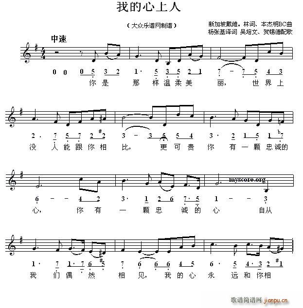 杨张基 《[新加坡] 我的心上人（ ）》简谱