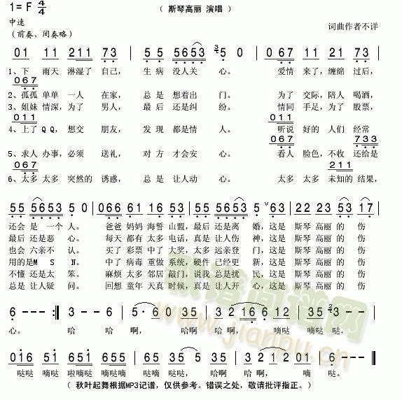 斯琴高丽 《斯琴高丽的伤心》简谱