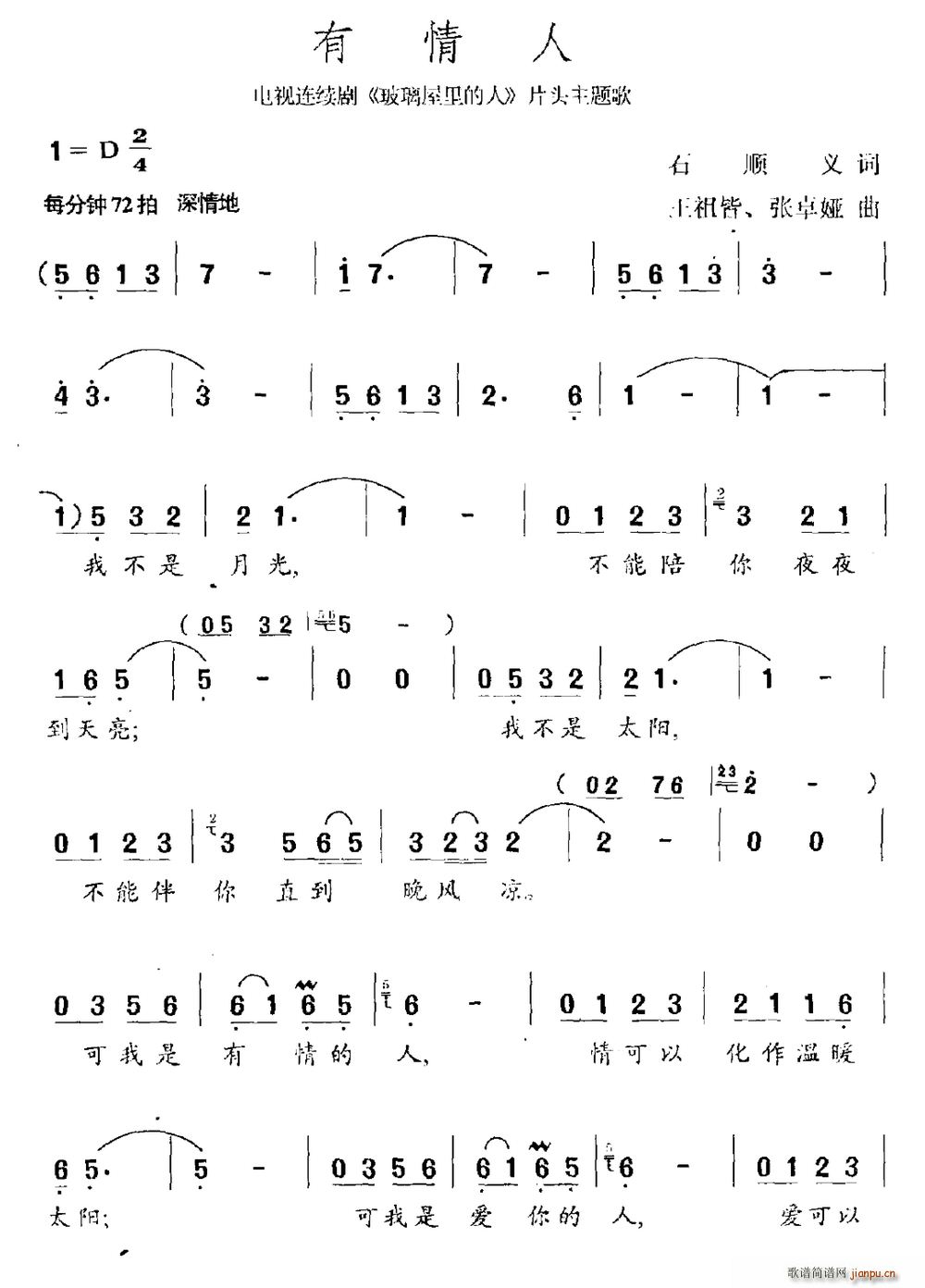 石顺义 《玻璃屋里的人》简谱