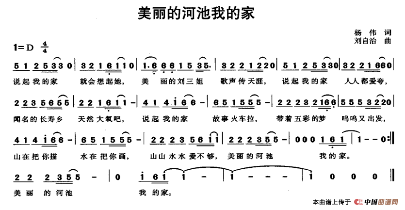 杨伟 《美丽的河池我的家》简谱