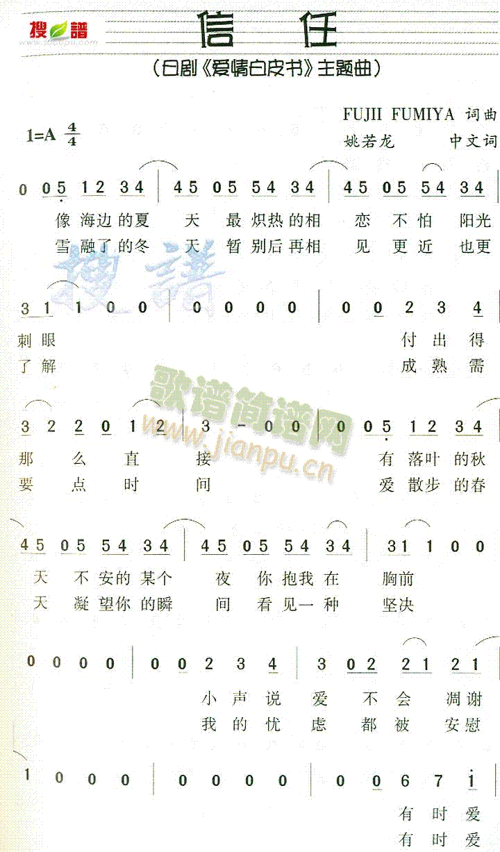 未知 《信任》简谱