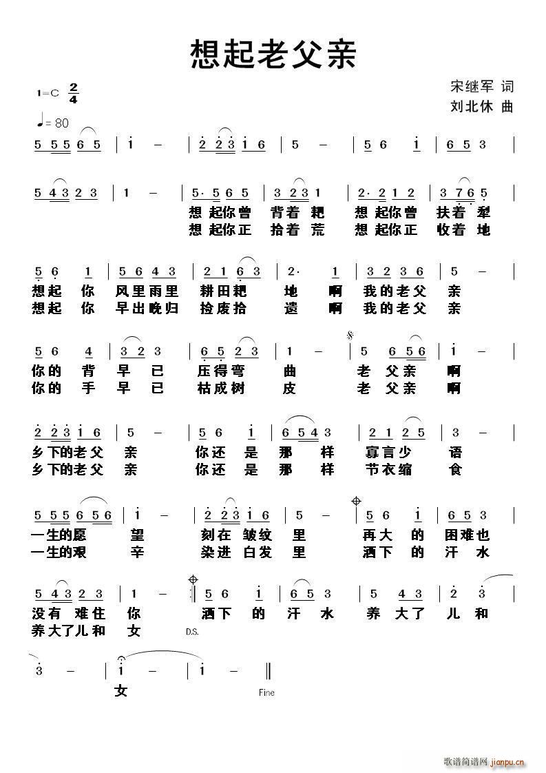 宋继军 《想起老父亲》简谱