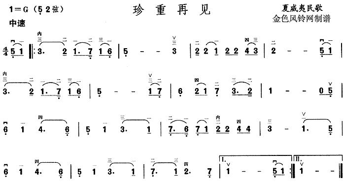 未知 《珍重再见(夏威夷民歌)》简谱