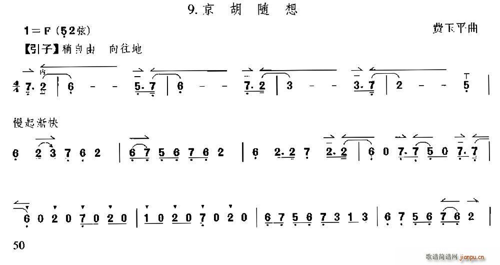 费玉平 《京胡随想（京胡）》简谱