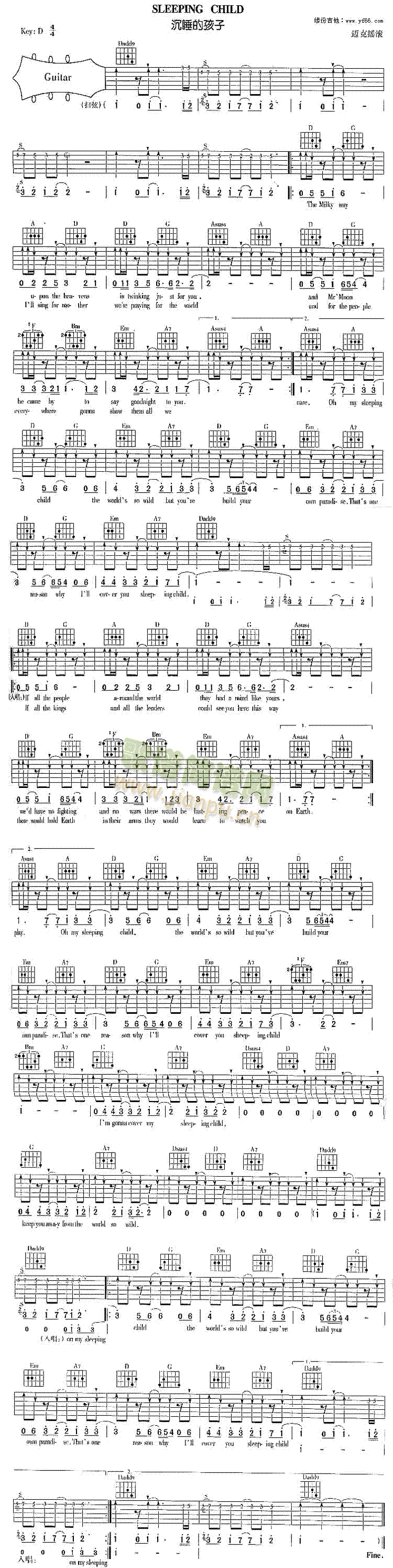 未知 《Sleeping Child》简谱