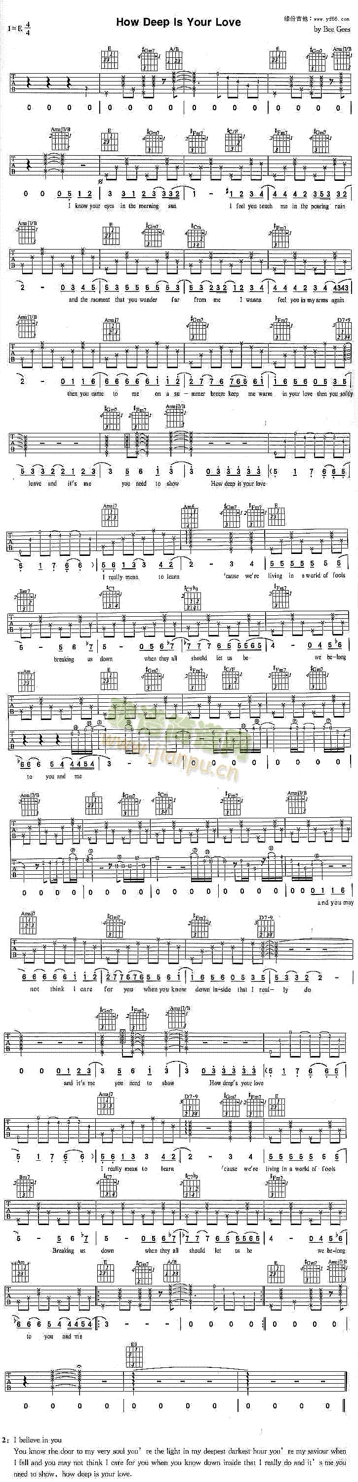 未知 《How Deep Is Your Love》简谱