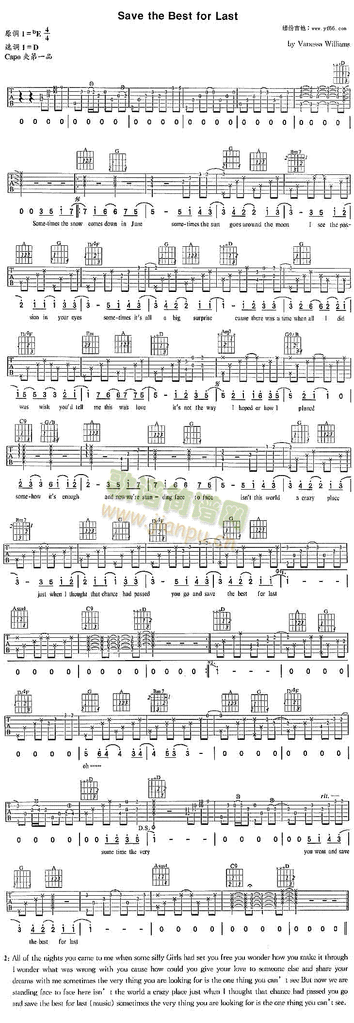 未知 《Save The Best For Last》简谱