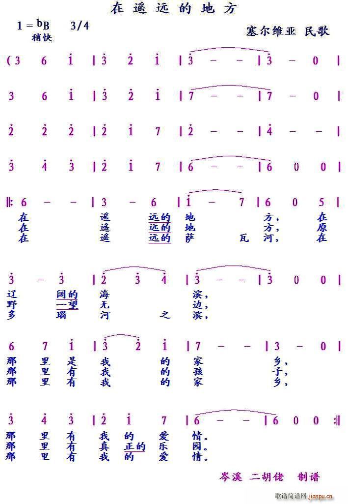 未知 《[塞尔维亚]在遥远的地方》简谱