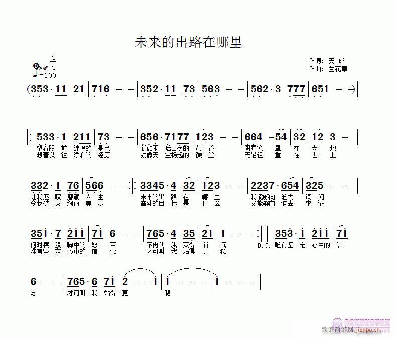 兰花草 天成 《未来的出路在哪里》简谱