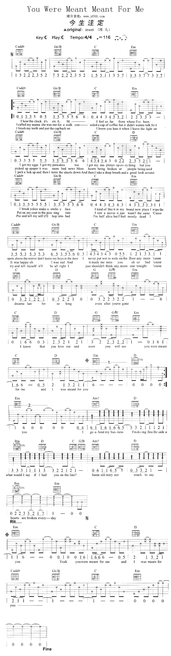 未知 《You Were Meant Meant For Me（今生注定）》简谱