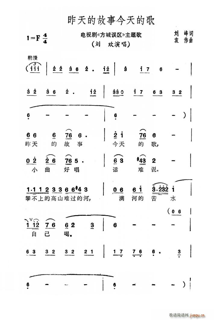 刘欢   刘峰 《方城误区》简谱