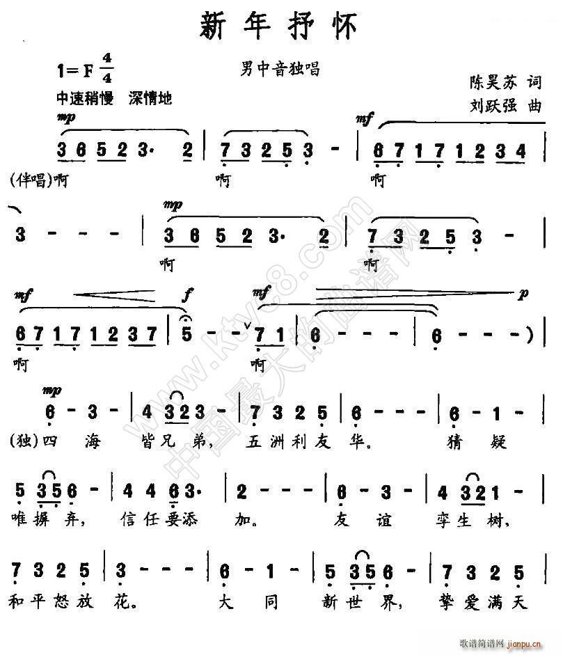 马金星   刘跃强 陈昊苏 《新年抒怀》简谱