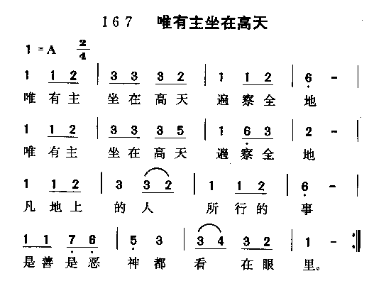 未知 《唯有主坐在高天》简谱