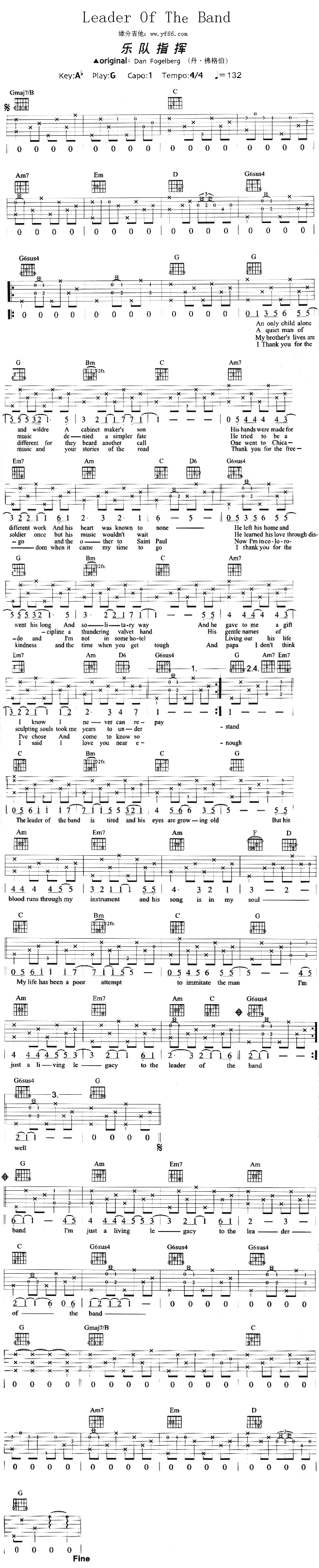 未知 《Leader Of The Band》简谱