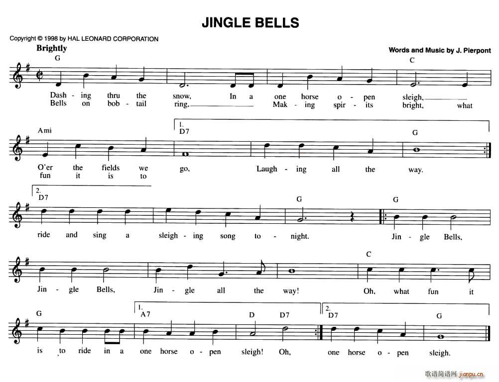 未知 《JINGLE BELLS（五线谱）》简谱