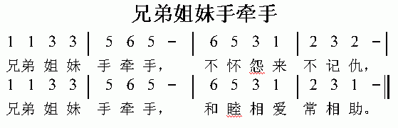 未知 《兄弟姐妹手牵手》简谱