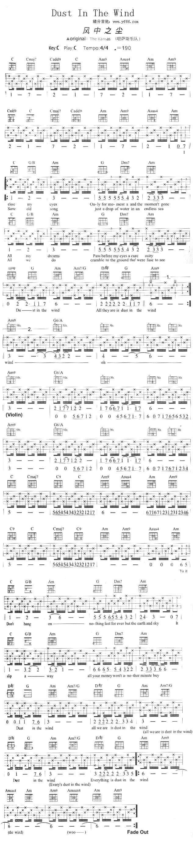 未知 《Dust In The Wind（风中之尘）》简谱